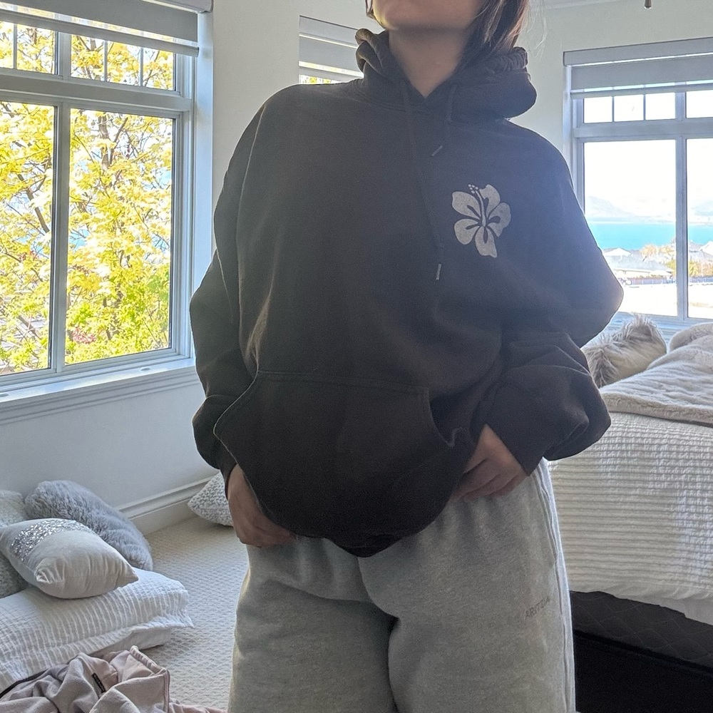 Black Hoodie with White Floral Design